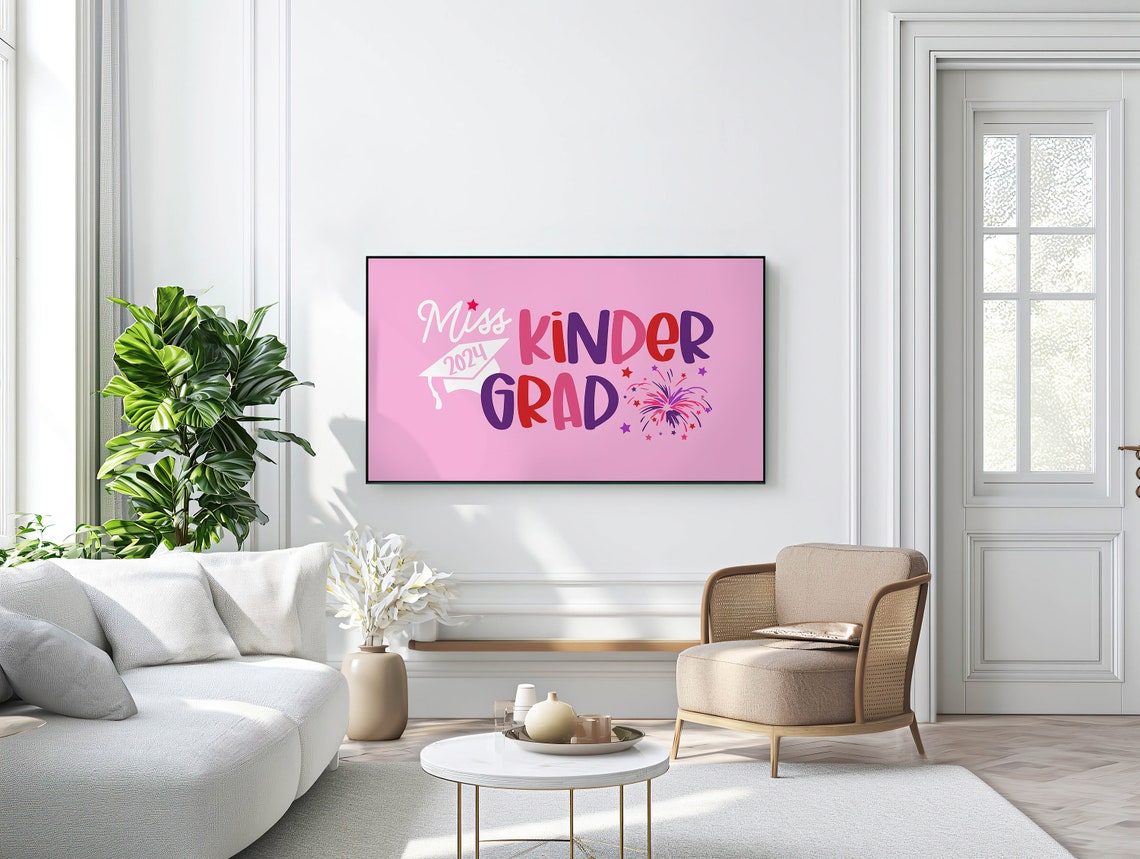 Kindergarten Graduation Frame Tv Art Kinder Grad Tv Art 2024 Kindergarten Graduation Tv Art Girls Graduation Party Tv Art T527 - Image 2