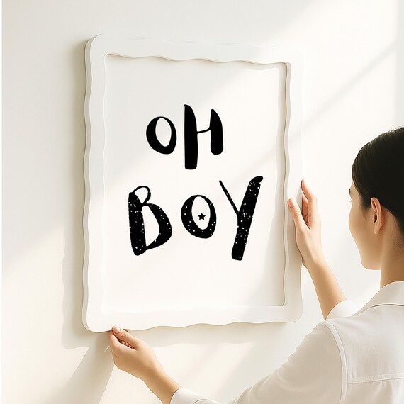 Oh Boy Wall Art Baby Nursery Print Black And White Minimalist Quote Poster Instant Boys Kids