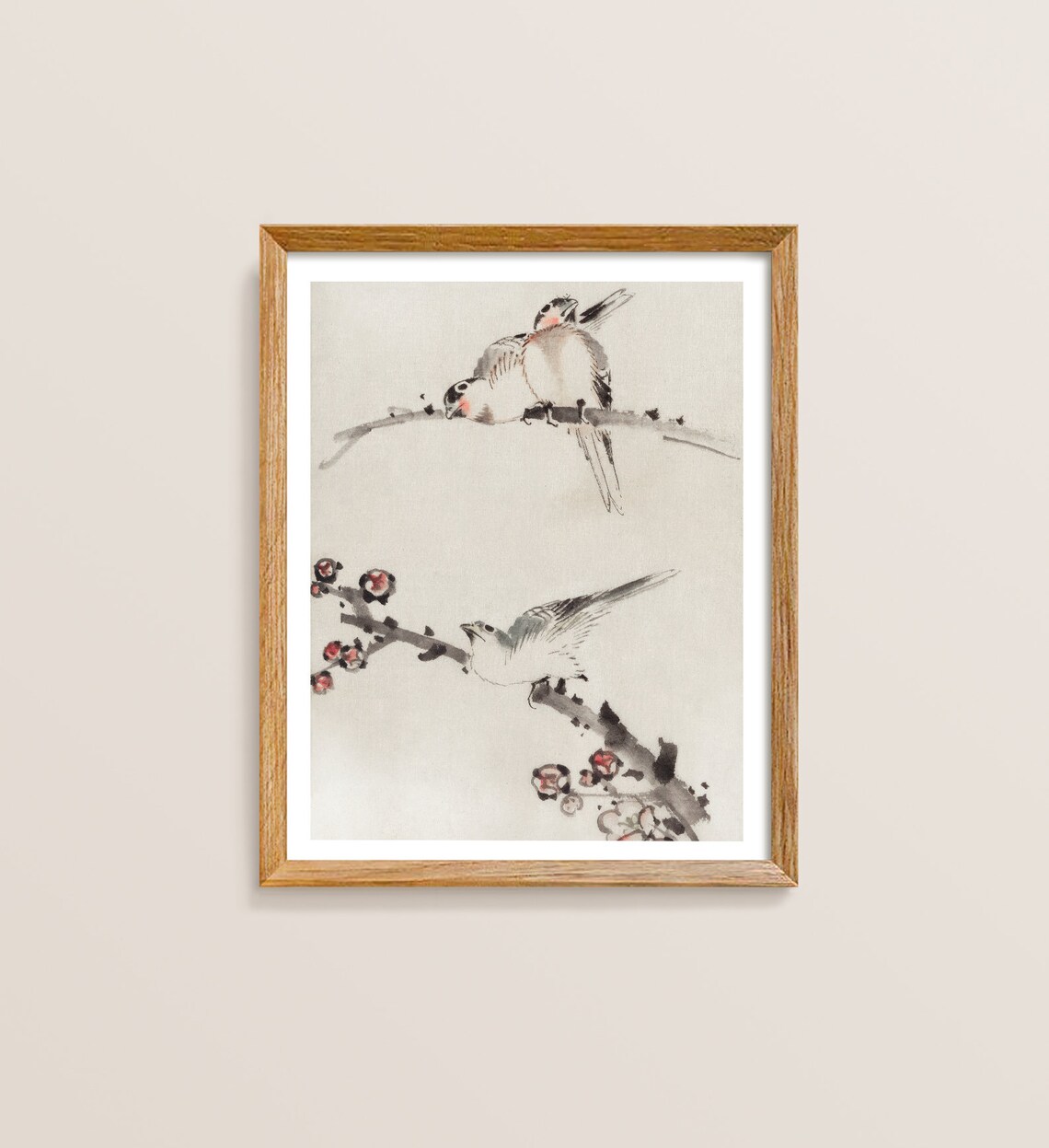 Japandi Style Birds Art Print, Japanese Wall Decor