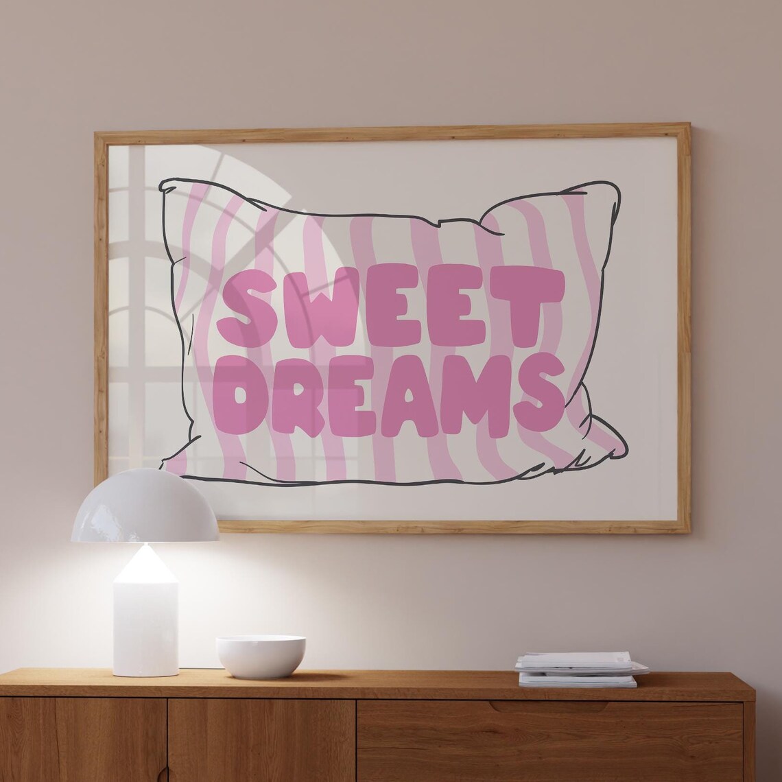 Sweet Dreams Pink Striped Pillow Little Girls Bedroom Quote Poster - Image 5