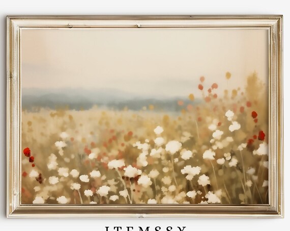 Soft Focus Wildflower Meadow White Blooms Golden Field Art Poster