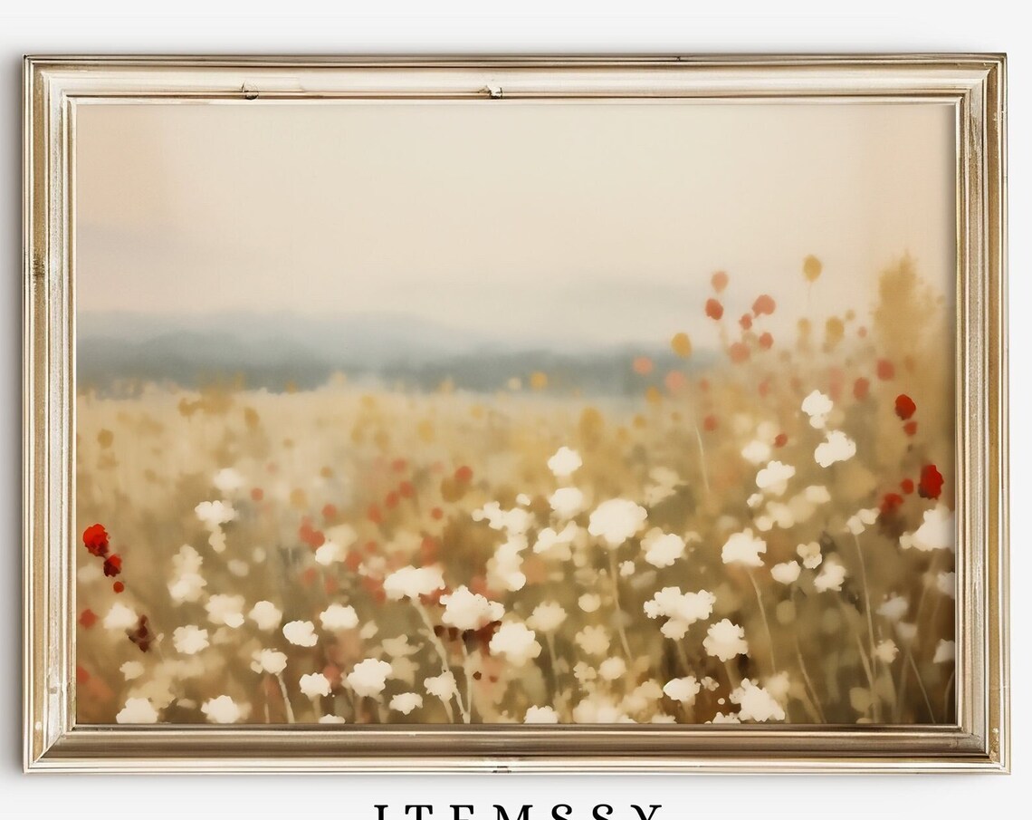 Soft Focus Wildflower Meadow White Blooms Golden Field Art Poster
