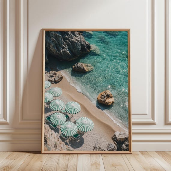 Beach Umbrella Print, Coastal Ocean Scene
