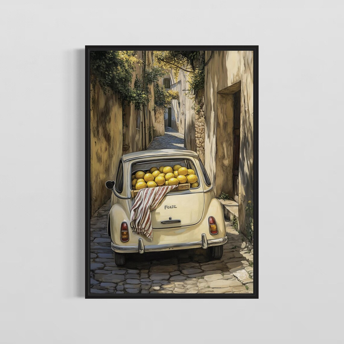 Vintage Fiat Loaded With Lemons Italian Alley Scene Art Print