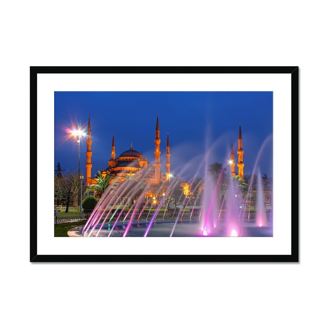 Blue Mosque Istanbul Illuminated Night Fountain Scenic Poster