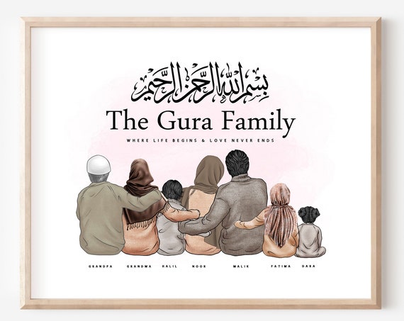 Muslim Family Personalised Print Faceless Islamic Portrait Umrah Mubarak Gift Ramadan Eid Gift Grandparent Mothers Fathers Day Gift