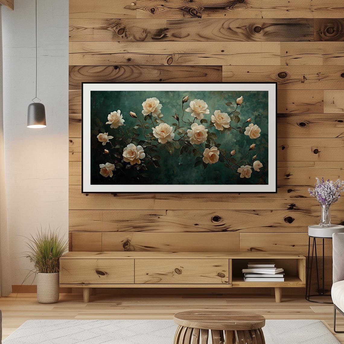 Cream Roses Branch Vintage Green Romantic Elegant Botanical Poster - Image 4