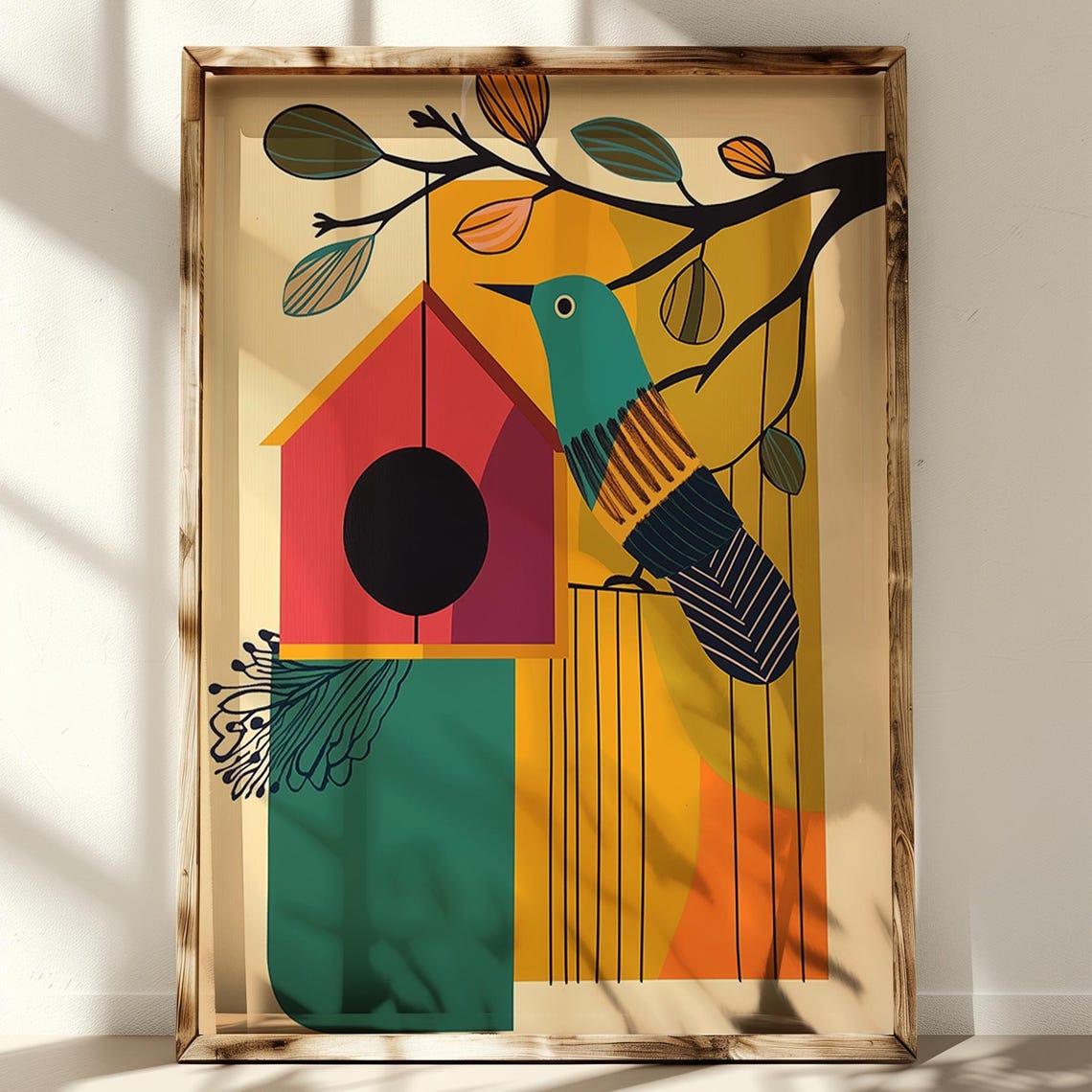 Colorful Bird Wall Art Print Modern Boho Wall Decor Mid Century Geometric Wall Decor Bold Wall Art