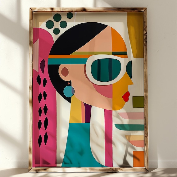 Cubist Woman Portrait Sunglasses Bold Colorful Geometric Art Poster