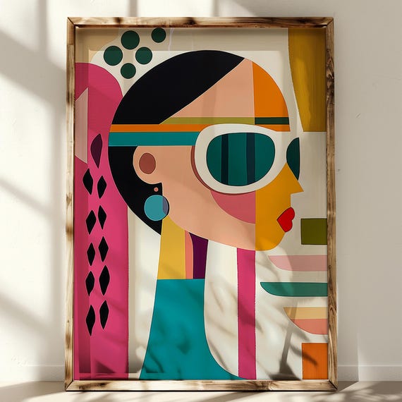 Modern Abstract Woman Art Print Woman Portrait Bold Colorful Portrait Wall Decor Mid Century Geometric Boho Art
