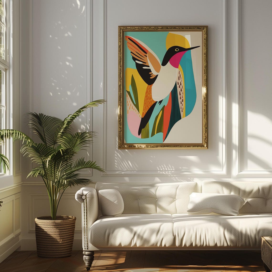 Colorful Abstract Hummingbird Mid Century Modern Boho Bird Art Poster - Image 2