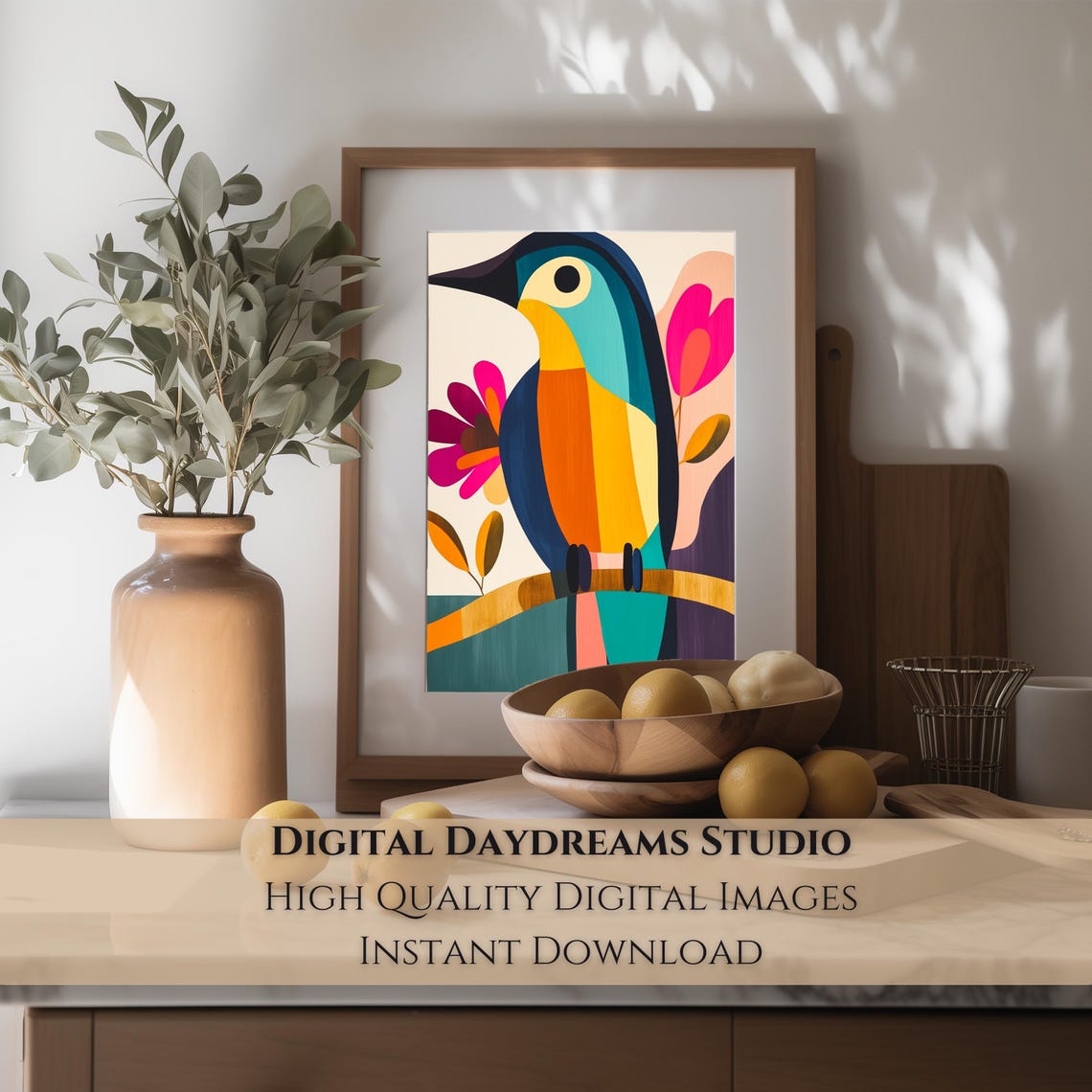Colorful Abstract Bird Art Modern Boho Wall Decor Geometric Whimsical Art For Home Or Office - Image 3