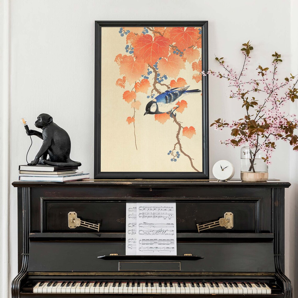 Ohara Koson Great Tit Songbird On Autumn Leaves Branch Poster - Image 3