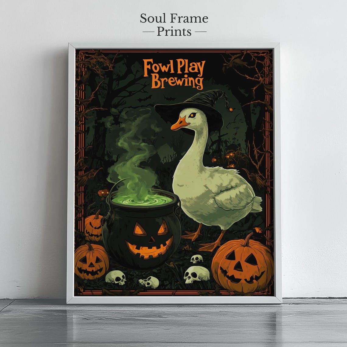 Halloween Goose With Cauldron Vintage Spooky Farmhouse Wall Art Rustic Decor Witchy Fall Illustration Holiday Dcor 441