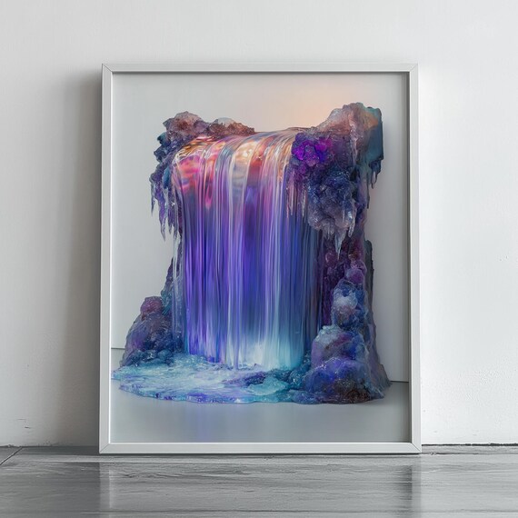 Iridescent Resin Crystal Waterfall Poster - Dreamy Fantasy Sculpture Art