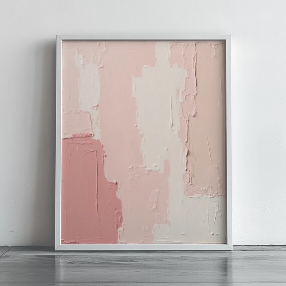 Blush Pink Abstract Wall Art Textured Modern Neutral Print For Soft Feminine Decor Pastel Palette Knife Painting 206