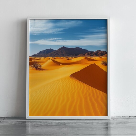 Desert Sand Dunes Wall Art Print Bold Golden Landscape With Mountains For Minimalist Western Or Boho Nature Decor 142