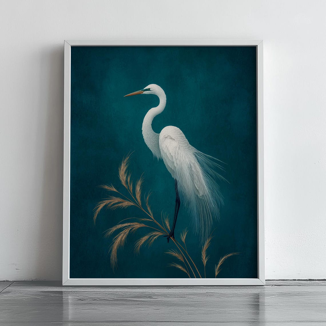 White Egret Wall Art Elegant Bird Illustration Coastal Decor Modern Nature Artwork Nordic Minimalist Heron