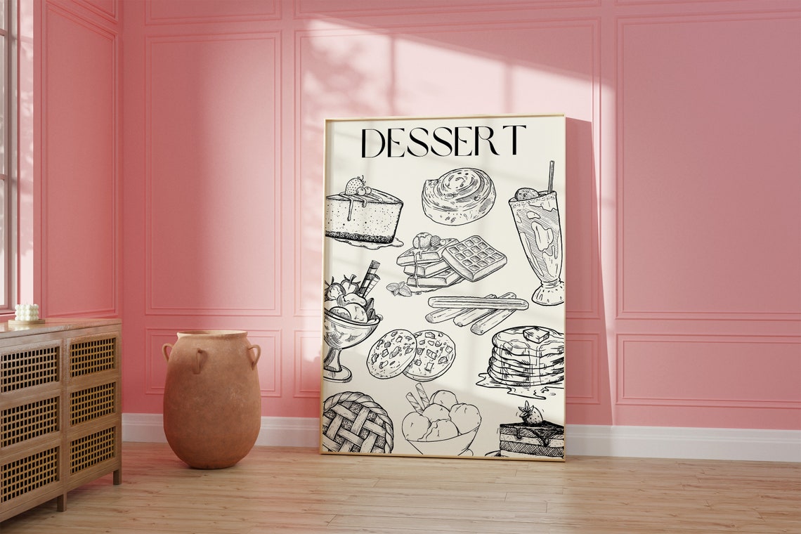 Dessert Hand Drawn Chart Cheesecake Waffles Sundae Kitchen Ink Poster - Image 4