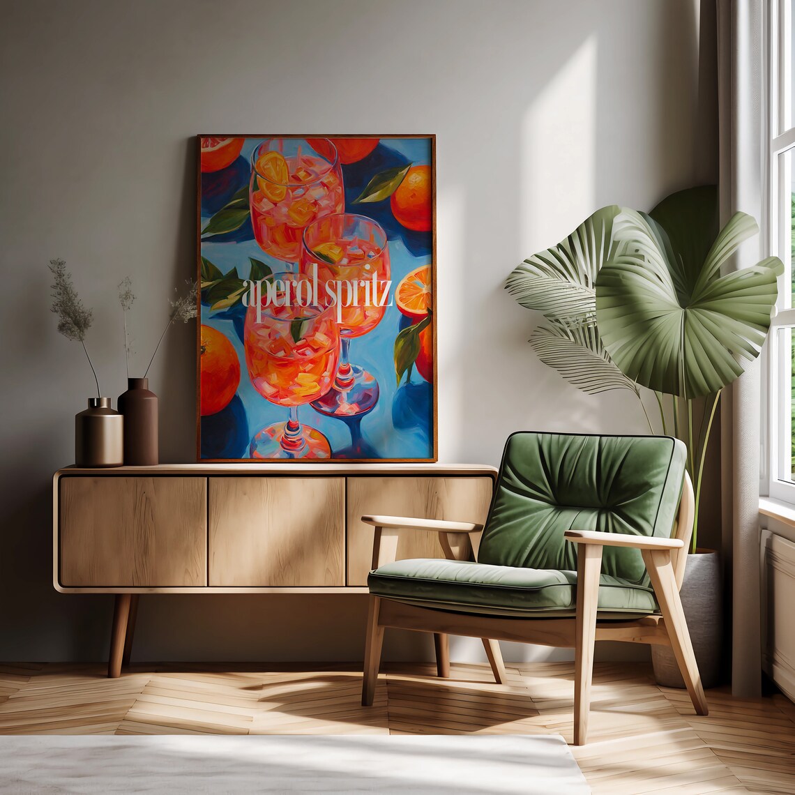 Aperol Spritz Cocktail Painting Orange Blue Bar Cart Art Poster - Image 2