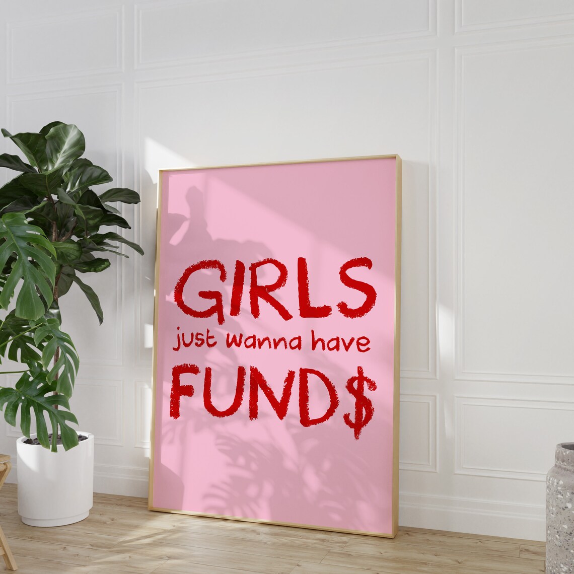 Girls Just Wanna Have Funds Money Wall Art Girly Wall Art Pink Bedroom Decor Trendy Preppy Room Artwork Funny Quote Art - Image 3