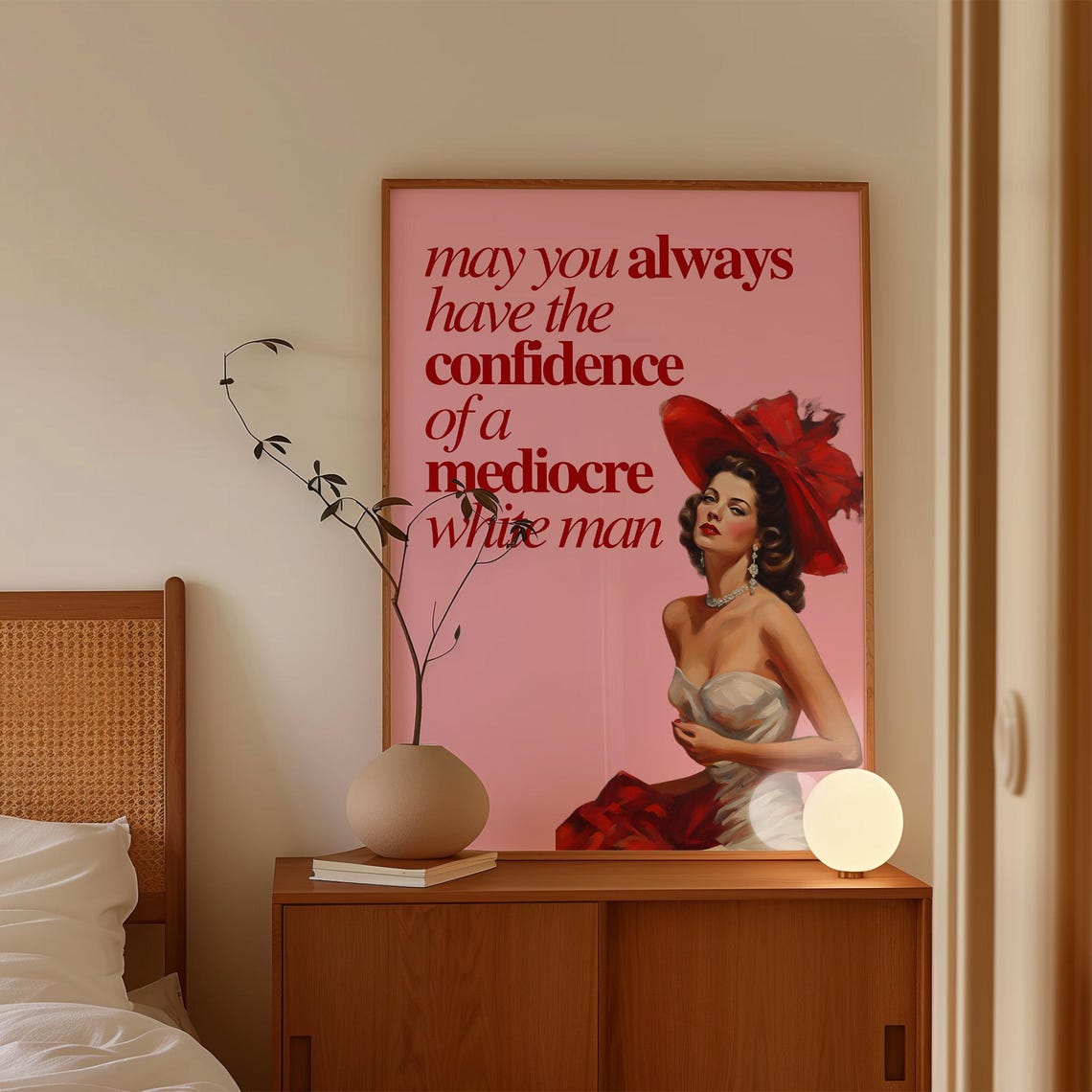 Confidence Of A Mediocre White Man Pink Red Retro Funny Poster - Image 3