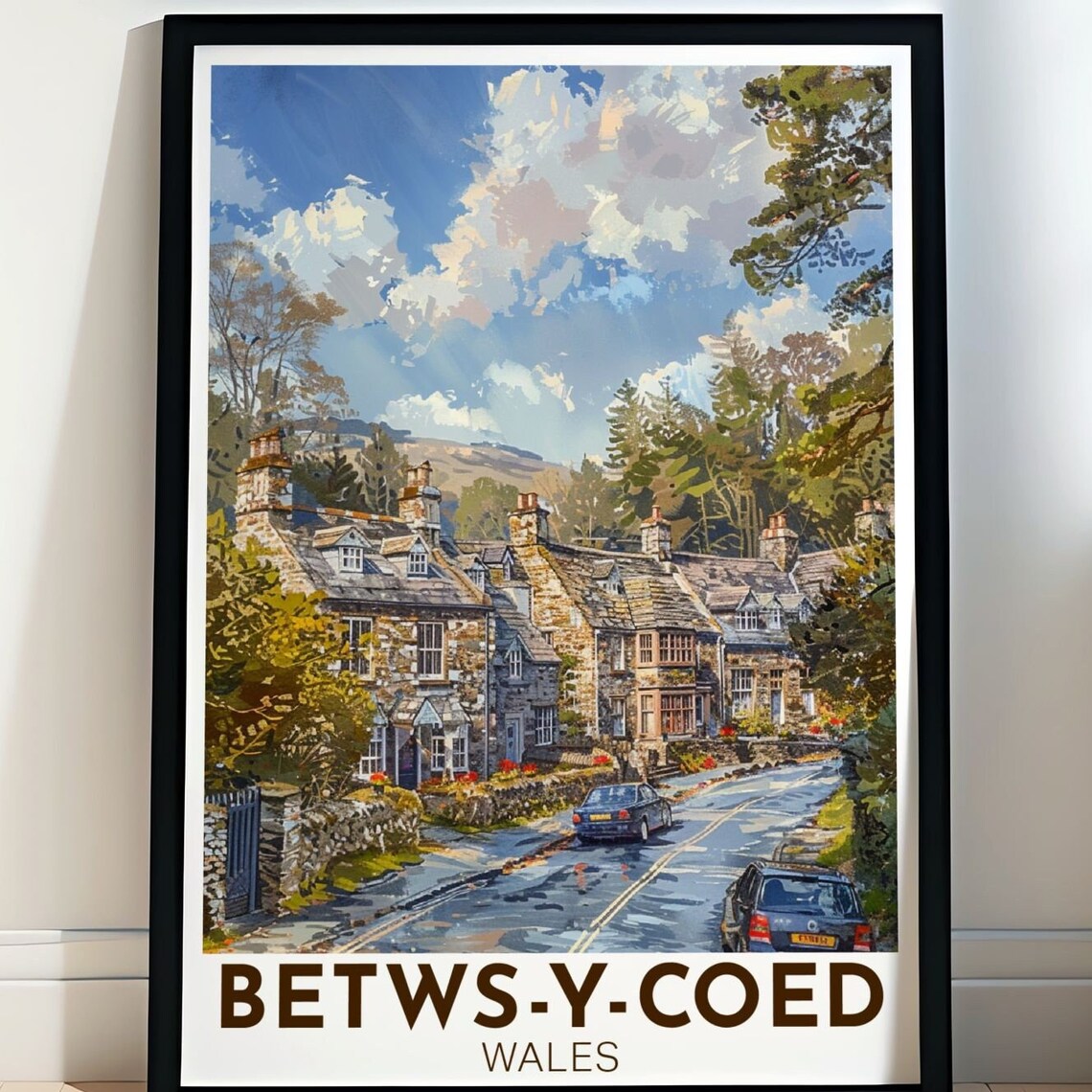 Betws-y-Coed Wales Stone Cottage Village Street Impressionist Poster