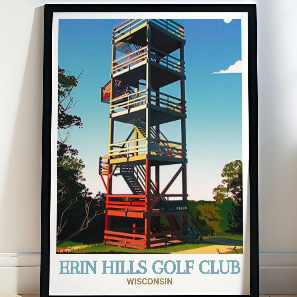 Erin Hills Golf Club Wisconsin Observation Tower Vintage Travel Poster