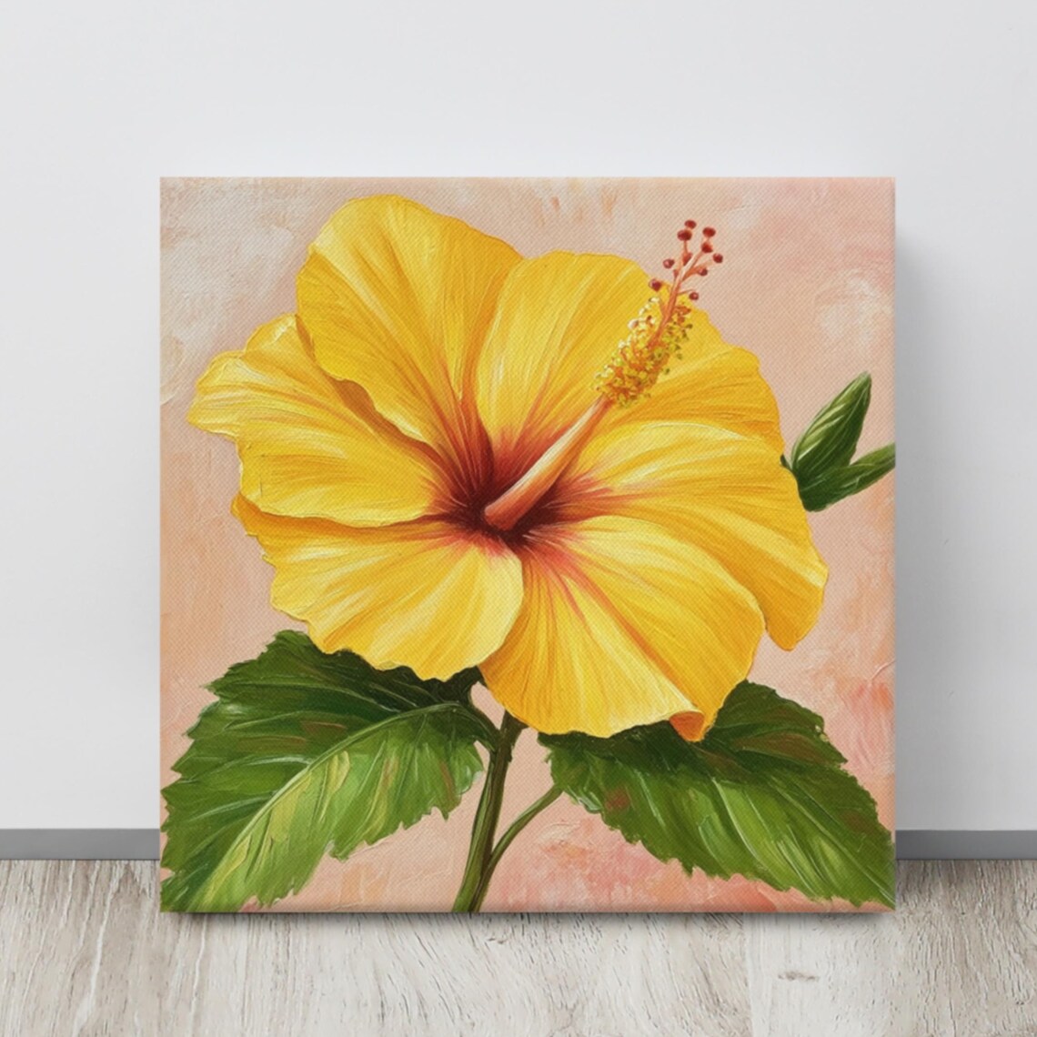 Yellow Hibiscus Tropical Bloom Peach Botanical Floral Art Poster