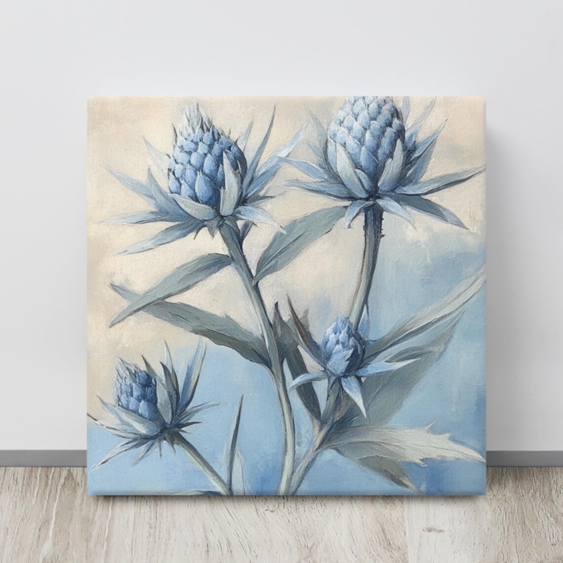 Blue Sea Holly Thistle Painterly Coastal Botanical Art Poster