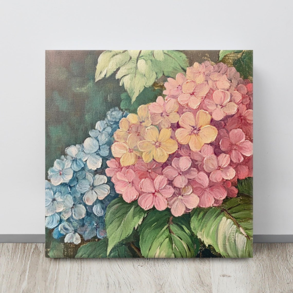 Multicolor Hydrangea Blooms Blue Pink Yellow Painting Print Poster