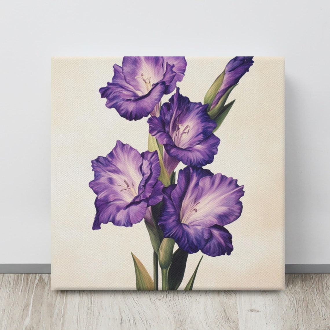 Purple Gladiolus Tall Blooms Cream Background Botanical Wall Art