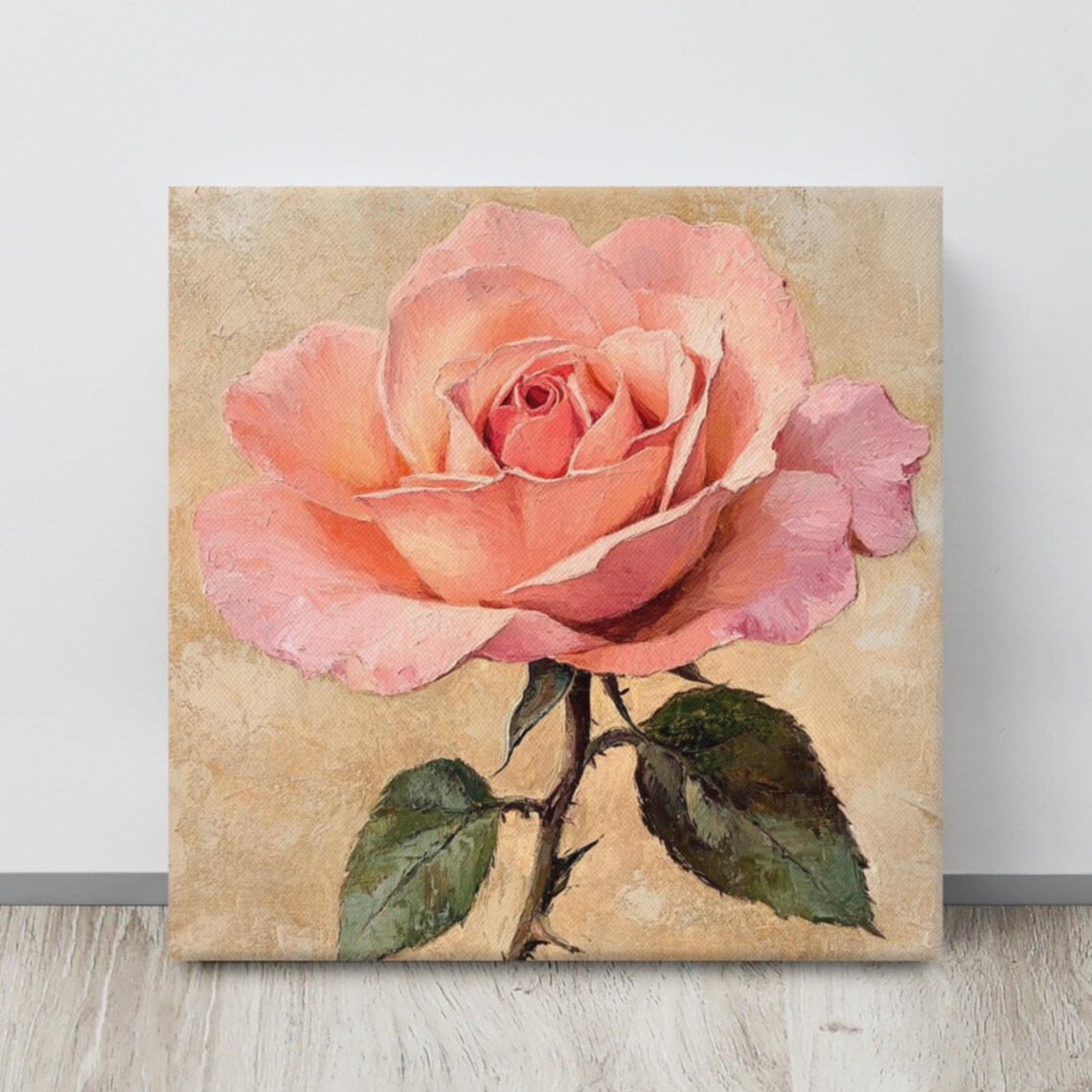 Pink Rose Bloom Close-Up Vintage Painterly Floral Art Poster