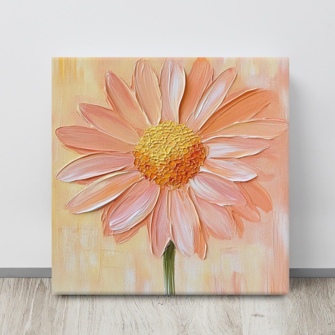 Peach Daisy Impasto Textured Petals Botanical Floral Art Poster
