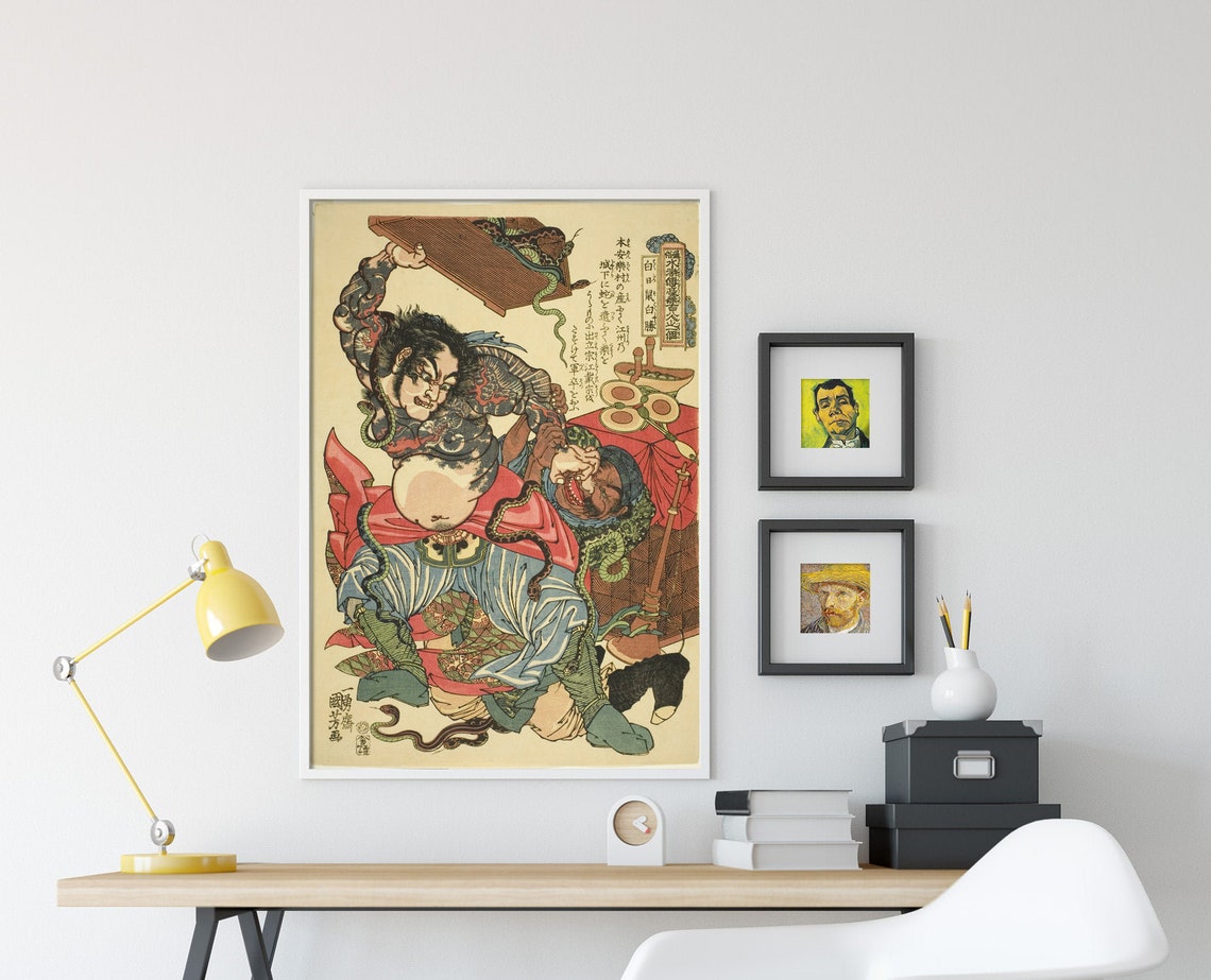 Utagawa Kuniyoshi Bai Sheng Water Margin Warrior Woodblock Print - Image 3