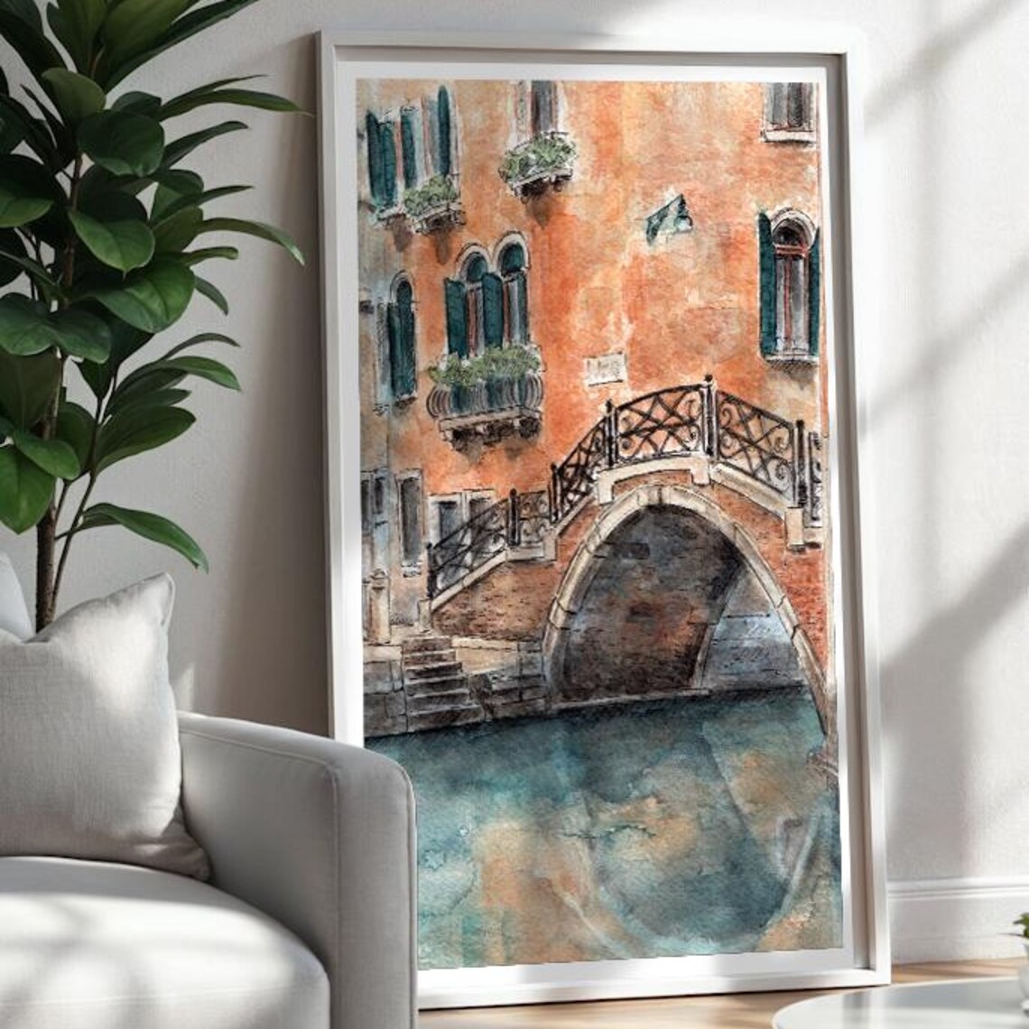 Venice Italy Ponte Storto Bridge Canal Watercolor Old Town Poster
