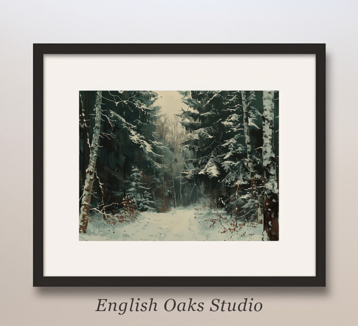 Winter Tree Path Through Snowy Forest Vintage Oil Painting Poster