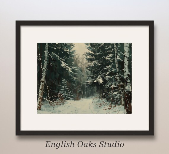 Winter Tree Path Through Snowy Forest Vintage Oil Painting Poster