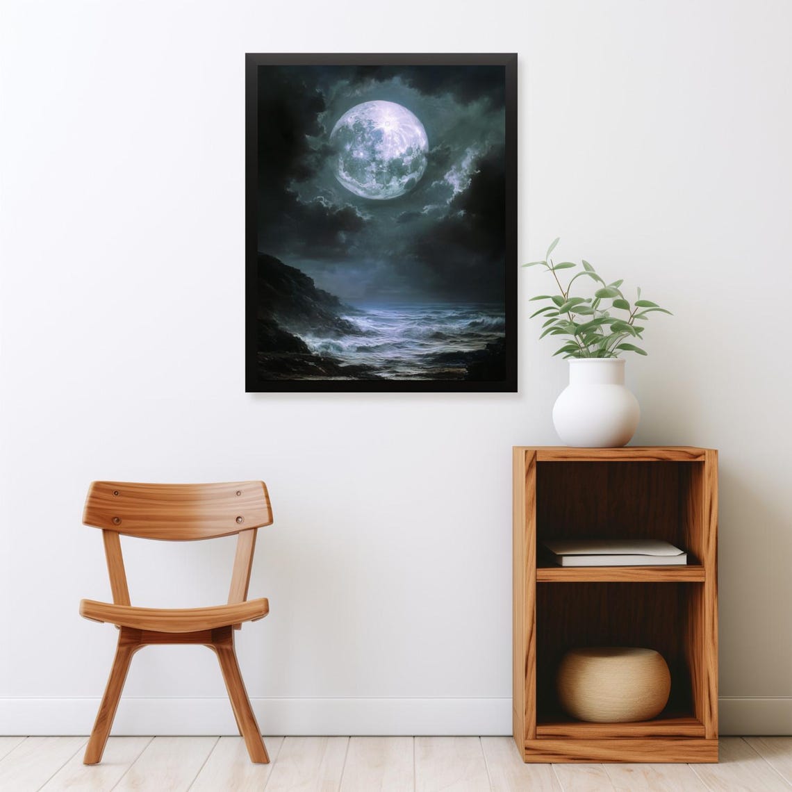 Dark Academia Moody Full Moon Sea Side Painting Halloween Spooky Goth Haunted Feel Print - Image 2