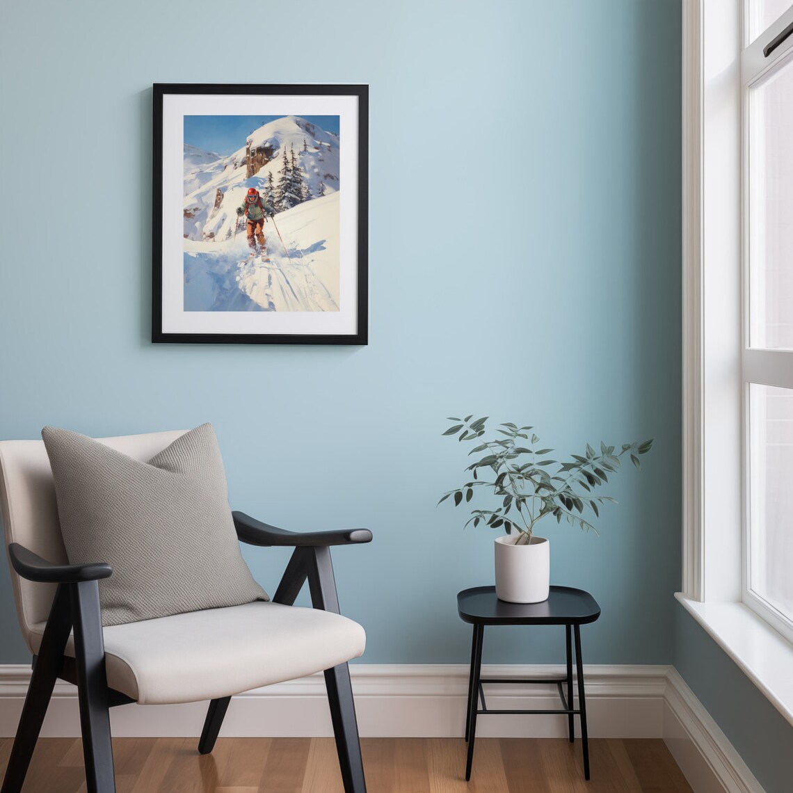 Skier On A Snowy Mountain Person Skiing On A Snow Covered Mountain Wall Art - Image 2