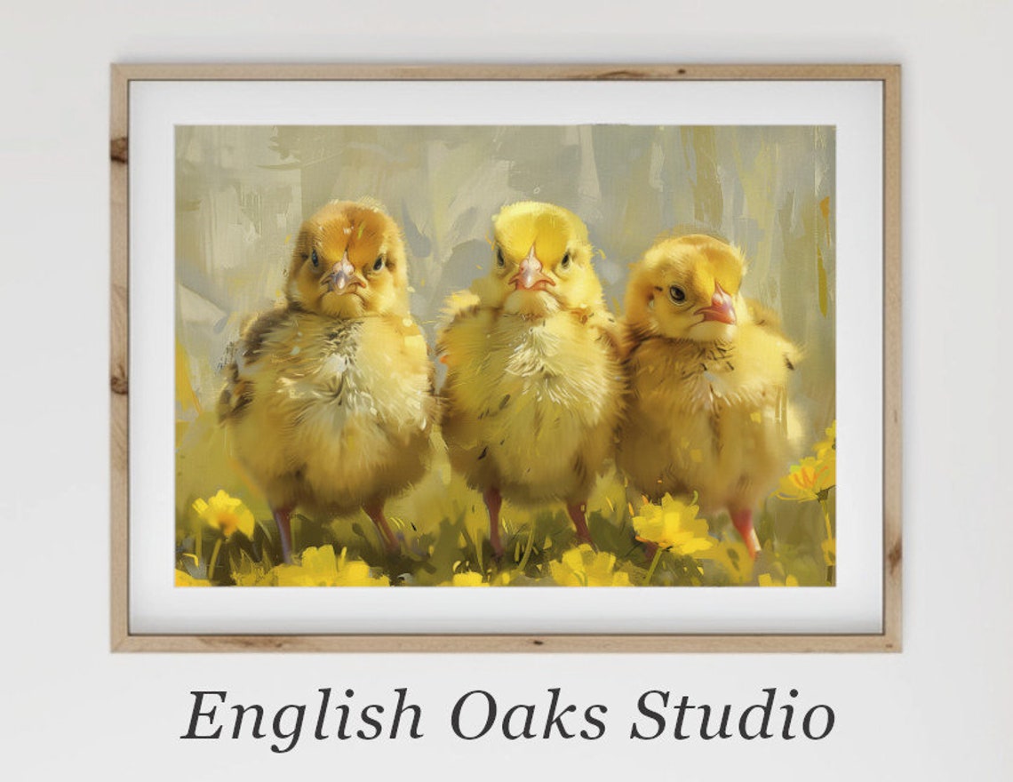 Easter Three Golden Chicks Wall Print Farmhouse Small Chicks Decor