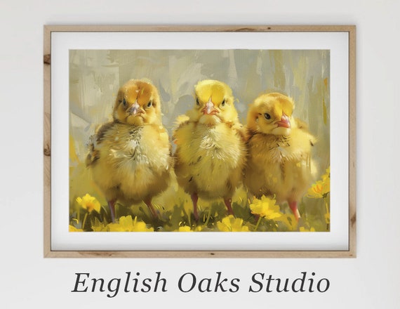 Easter Three Golden Chicks Wall Print Farmhouse Small Chicks Decor