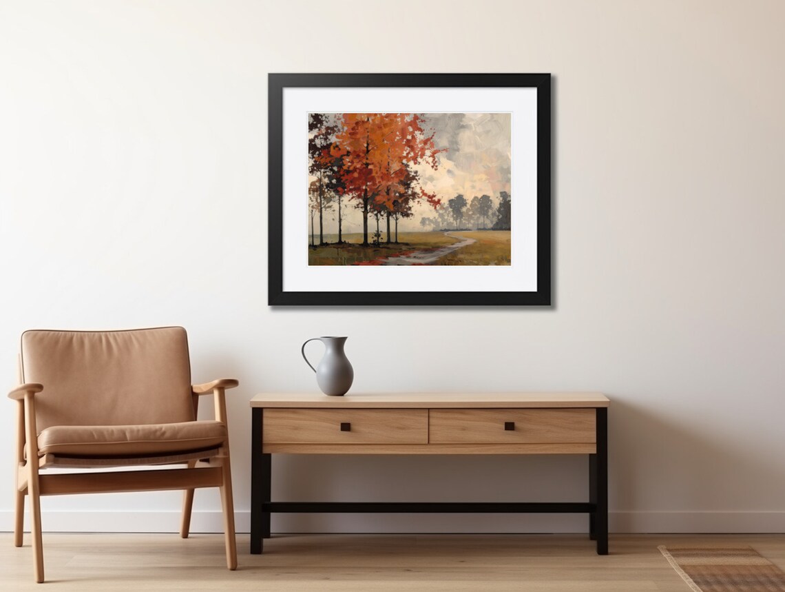 Bold Fiery Orange Autumn Trees Along Winding Country Road Poster - Image 2