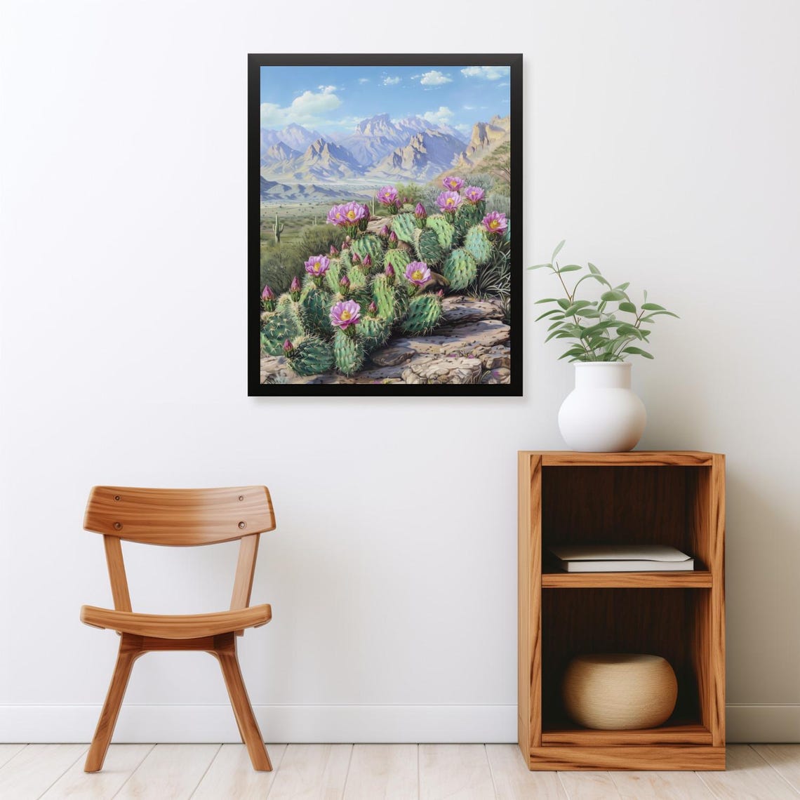 Blooming Lavender Cactus Flowers Against Desert Mountains Poster - Image 2