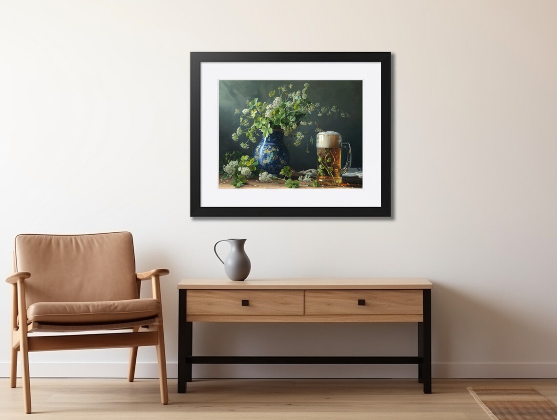 Shamrock Bouquet and Beer Mug Still Life St Patricks Day Wall Art - Image 2