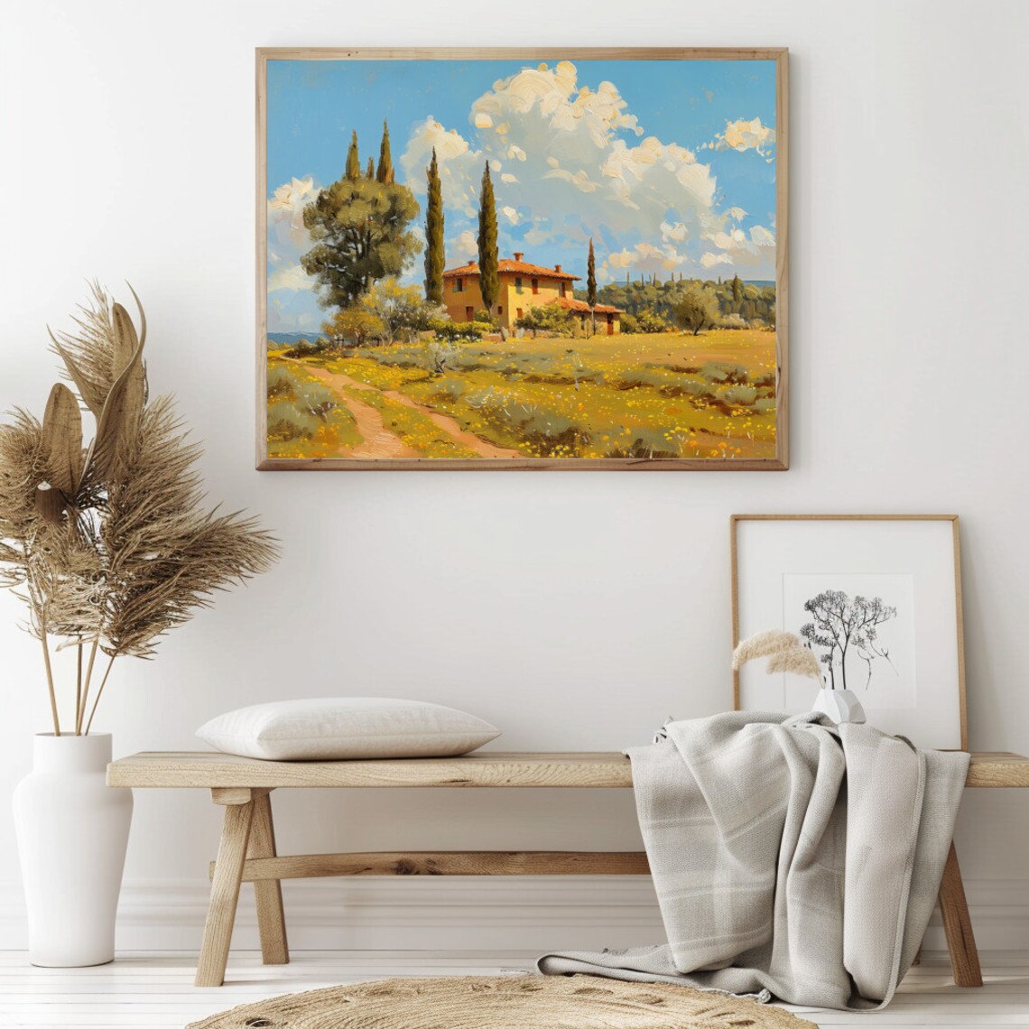 Rustic Italian Villa With Cypress Trees In Golden Countryside Poster - Image 2