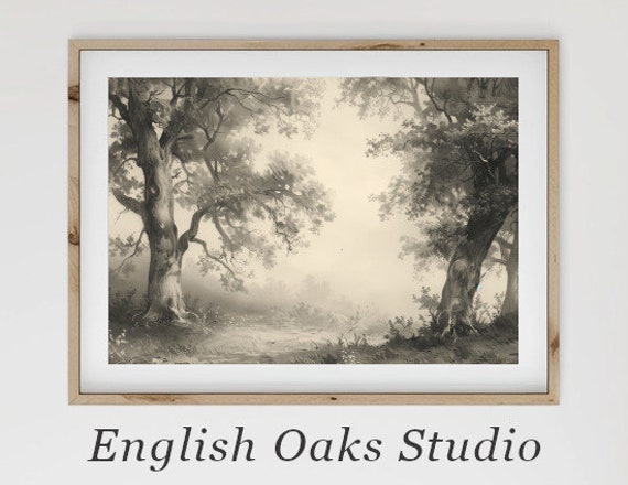 Rustic Neutral Forest Path Landscape Sketch Wall Art Vintage Landscape Decor Wall Art 04