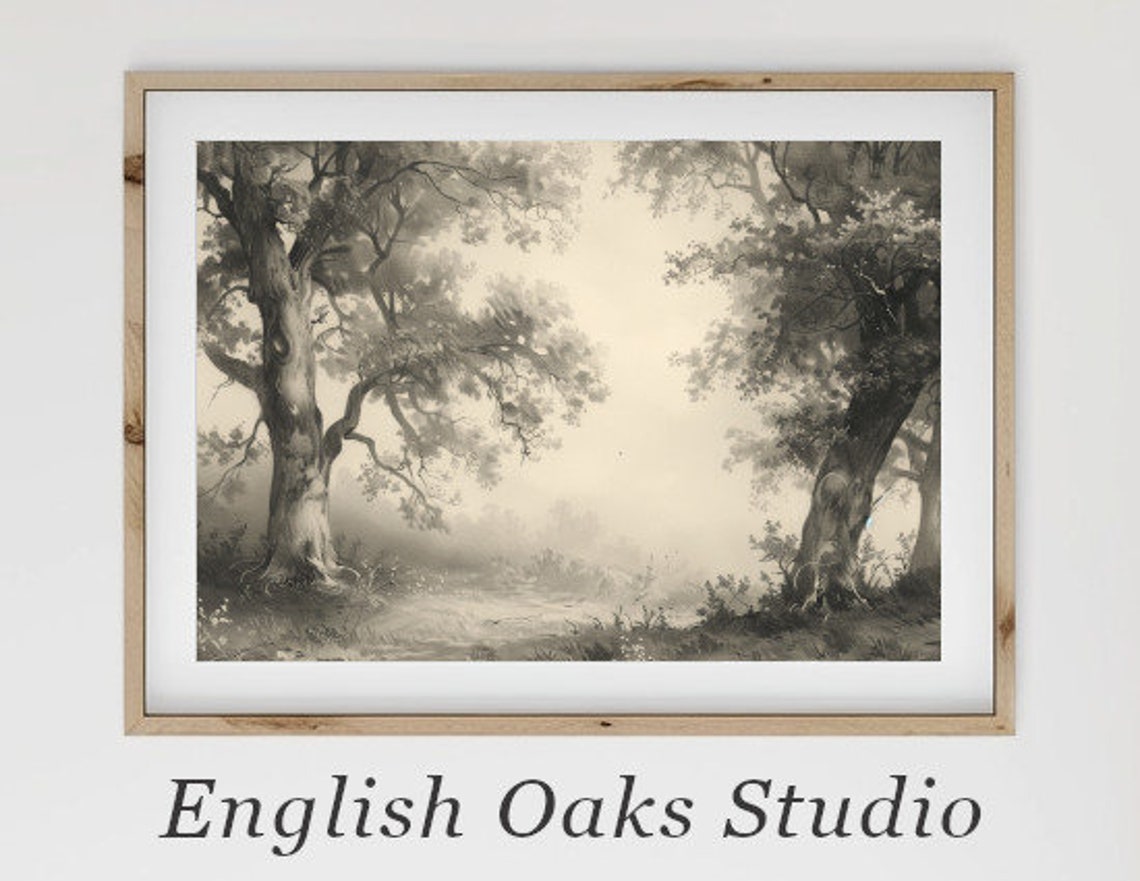 Rustic Neutral Forest Path Landscape Sketch Wall Art Vintage Landscape Decor Wall Art 04