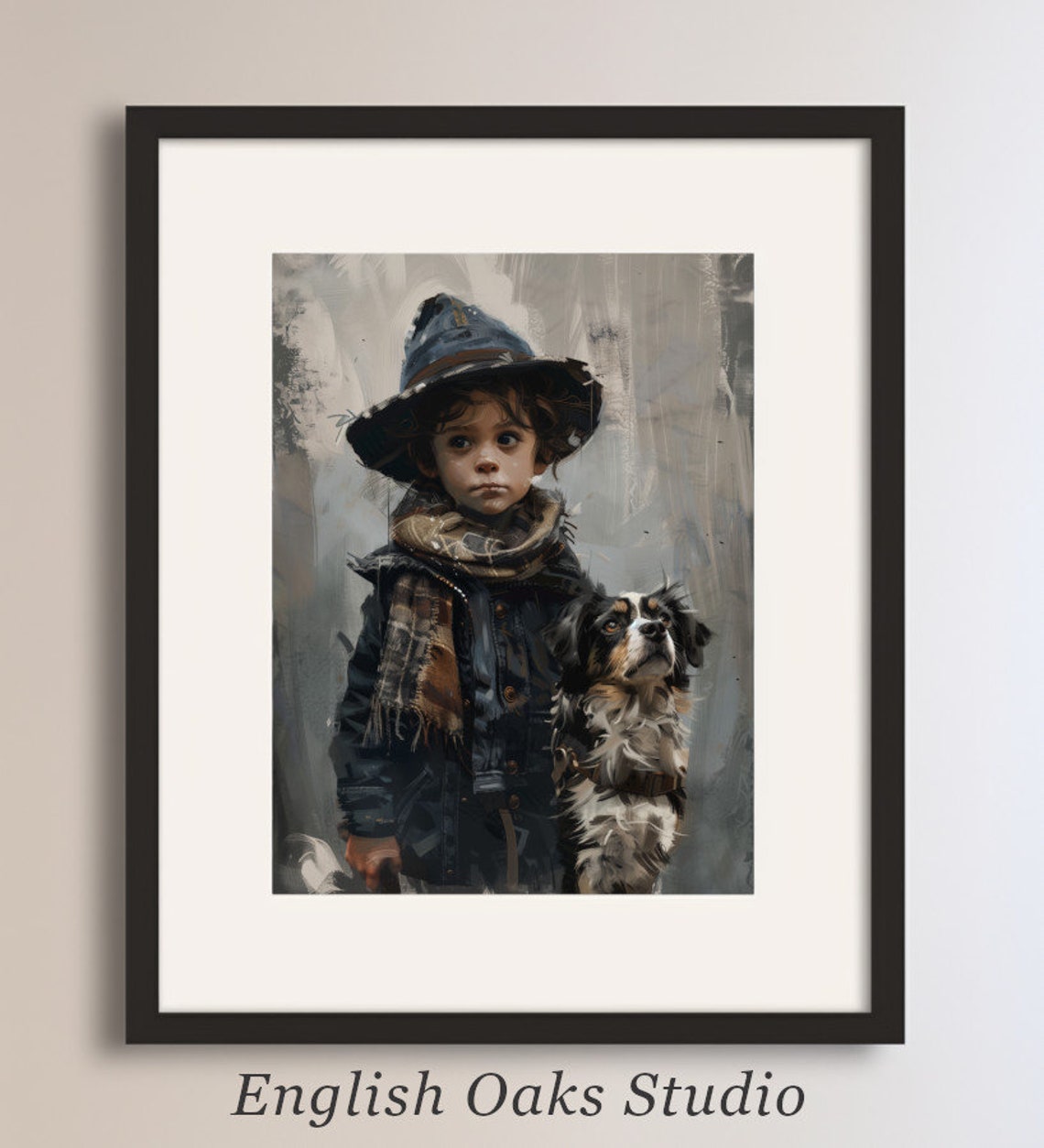 Vintage Wall Art Of A Boy And His Dog Moody Print Of A Boy And His Pet Antique Nursery Wall Painting 01
