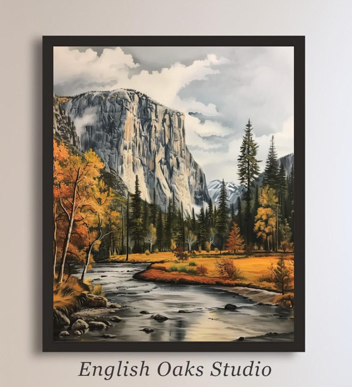 Granite Mountain Cliff With River And Autumn Forest Landscape Poster - Image 2